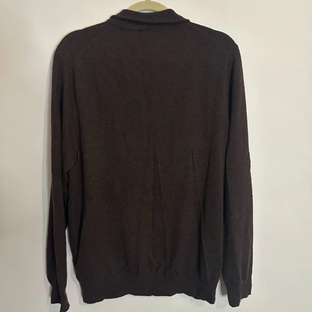 Jos. A. Bank Traveler Brown Quarter Zip Sweater 100% Merino Wool Preppy - Large